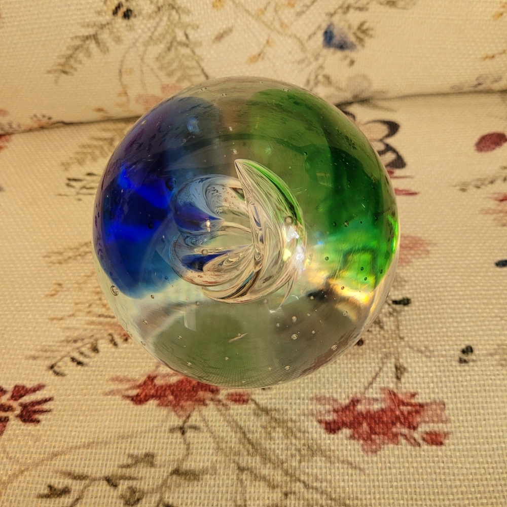 Blue And Green  Paperweight 3 ” Hand blown Glass